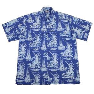 Rum Reggae Hawaiian Shirt Mens L Blue Marlin Offshore Fishing Boat Aloha Camp